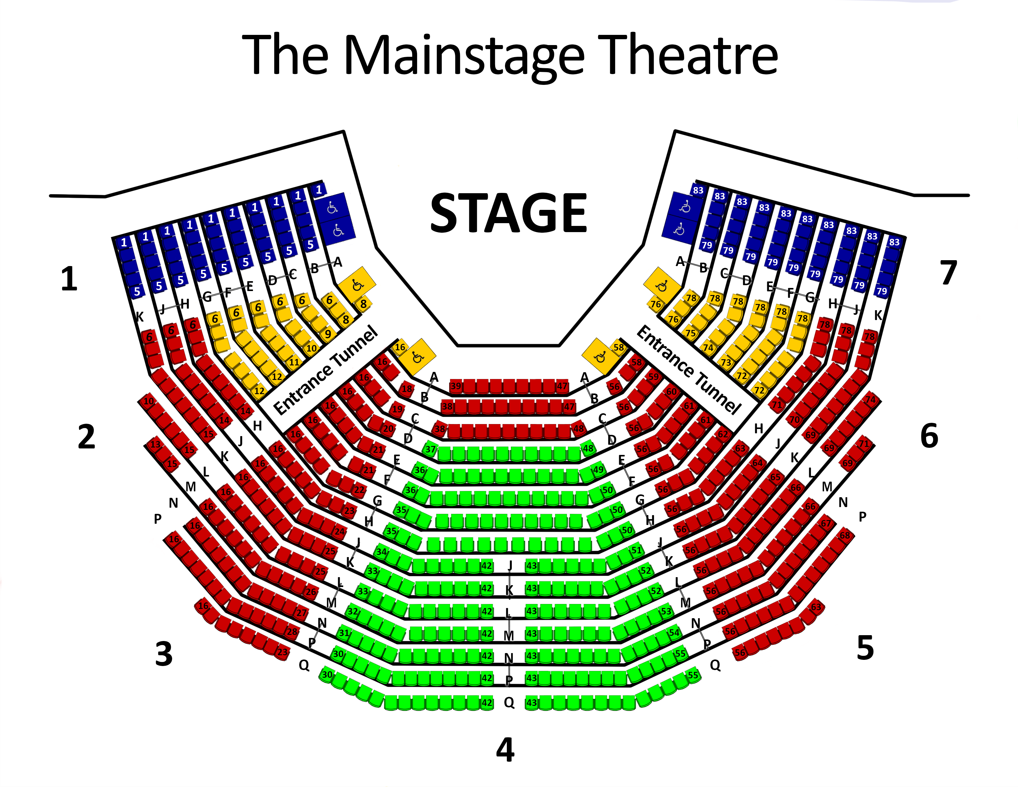 BMO Mainstage Seating Zones visually represented by colour coding