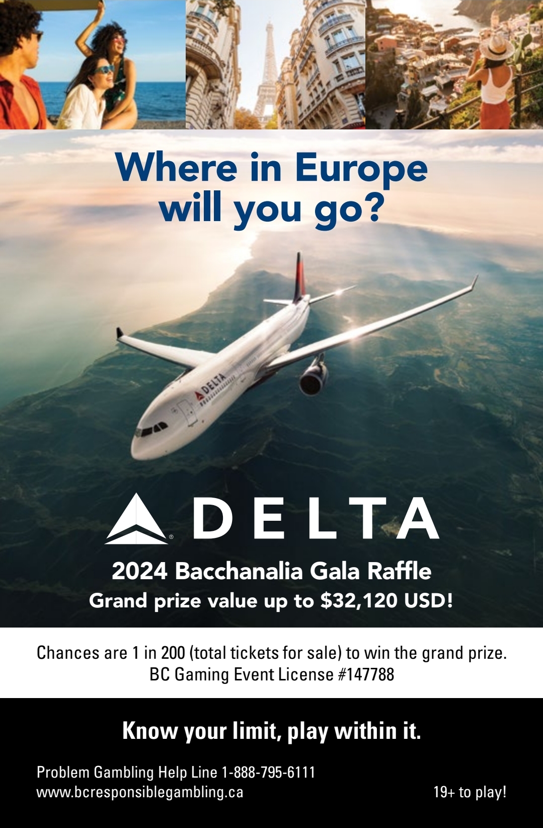 Delta plane in the sky with photos of Europe around it